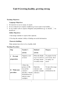 《Unit 8 Growing healthy, growing strong》教案1-七年级上册英语【牛津上海版】