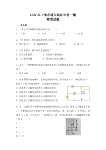 上海浦东新区区2022届九年级初三物理一模试卷+答案