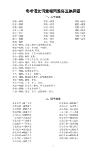 高中语文高考复习词意相同雅俗互换词语整理汇总