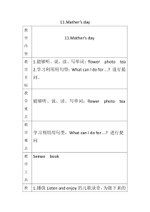 沪教版英语三年级下册《Unit 11 Mother’s Day》教案1
