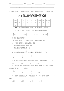 小学数学6年级上册人教版新教材期末测验试题试卷-2附答案