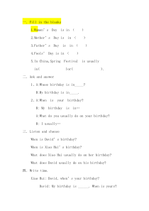 辽师大版英语六上《Unit 11 My birthday is in April》教案3