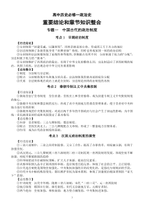 高中历史人教新课标必修一《政治史》重要结论和章节知识整合（共九个专题）