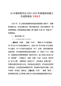 XX乡镇党委书记2022-2023年抓基层党建工作述职报告模板