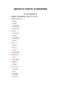 国家开放大学外国文学单元测试参考答案