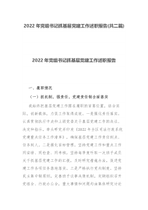 2022年党组书记抓基层党建工作述职报告共二篇
