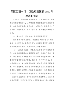 某区委副书记区政府副区长2022年度述职报告