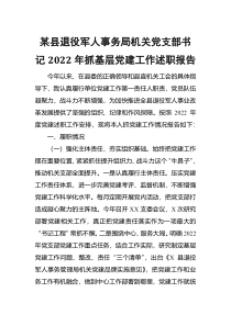 某县退役军人事务局机关党支部书记2022年抓基层党建工作述职报告