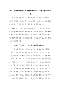 2022年区统计局关于工作总结及2023年工作安排范文