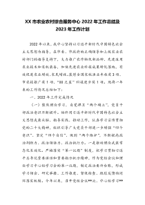 XX市农业农村综合服务中心2022年工作总结及2023年工作计划