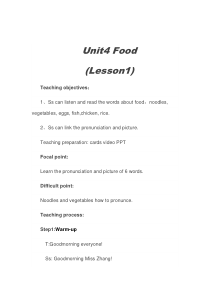 人教版新起点英语一年级下册《Unit 4 Food》（lesson1）教案（英文版）