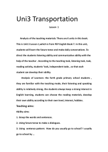 人教版新起点英语四年级上册《Unit 3 Transportation Lesson 1》教案设计3