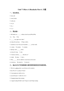 陕旅版英语五年级下册《Unit 7 I Have A HeadachePart A》试卷（含答案）