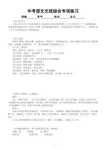 初中语文2023中考复习语言表达文段综合专项练习（附参考答案）