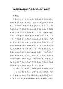 在县委统一战线工作领导小组会议上的讲话