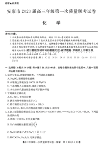 2022年12月安康市2023届高三高考一模化学试卷及答案全网独家首发