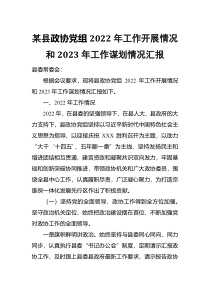 某县政协党组2022年工作开展情况和2023年工作谋划情况汇报