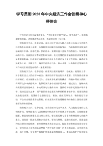 学习贯彻2023年中央经济工作会议精神心得体会范文