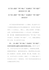 关于衷心拥护两个确立忠诚践行两个维护座谈发言共二篇