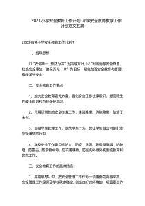 2023小学安全教育工作计划 小学安全教育教学工作计划范文五篇