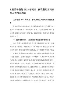3篇关于做好2023年元旦春节期间正风肃纪工作情况报告