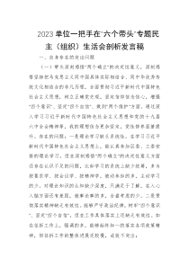 2023单位一把手在六个带头专题民主组织生活会剖析发言稿