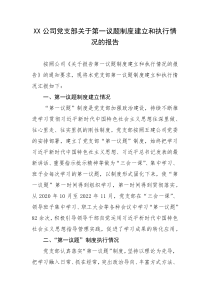 XX公司党支部关于第一议题制度建立和执行情况的报告