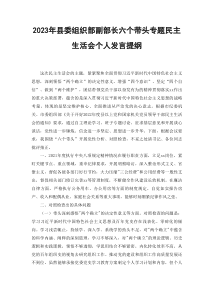 2篇范文2023年县委组织部副部长六个带头专题民主生活会个人发言提纲部队党员干部2023年六个带头民主生活会个人对照检查材料