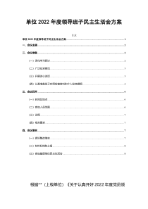 单位2022年度领导班子民主生活会方案