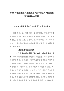 2022年度副主任民主生活会六个带头对照检查发言材料共三篇
