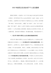 2022年度民主生活会班子个人发言提纲