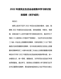 2022年度民主生活会会前集中学习研讨发言提纲班子成员