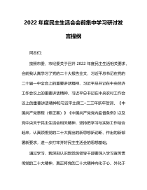 2022年度民主生活会会前集中学习研讨发言提纲