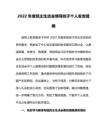 2022年度民主生活会领导班子个人发言提纲