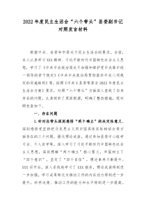2022年度民主生活会六个带头县委副书记对照发言材料
