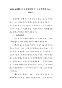 2022年度生活会组织部长个人发言提纲六个带头