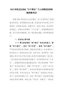 2022年民主生活会六个带头个人对照发言材料镇党委书记