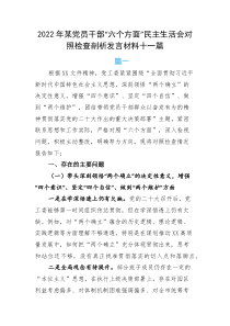 2022年某党员干部六个方面民主生活会对照检查剖析发言材料十一篇