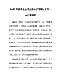 2022年度民主生活会集体学习研讨学习个人心得体会