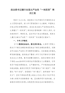 政法委书记履行全面从严治党一岗双责情况汇报