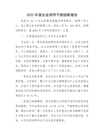 最新企业领导干部述职报告2022年度企业领导干部述职报告