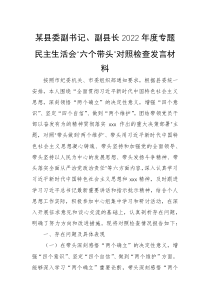 某县委副书记副县长2022年度专题民主生活会六个带头对照检查发言材料