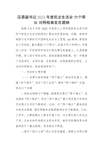 区委副书记2023年度民主生活会六个带头对照检查发言提纲