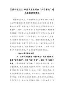 区委书记2023年度民主生活会六个带头对照检查发言提纲