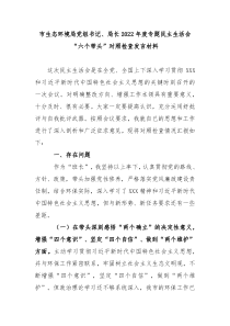 市生态环境局党组书记局长2022年度专题民主生活会六个带头对照检查发言材料