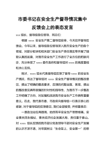 市委书记在安全生产督导情况集中反馈会上的表态发言