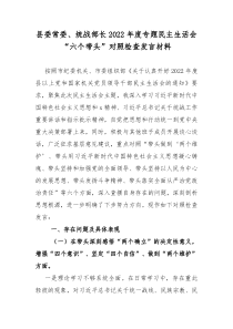 县委常委统战部长2022年度专题民主生活会六个带头对照检查发言材料