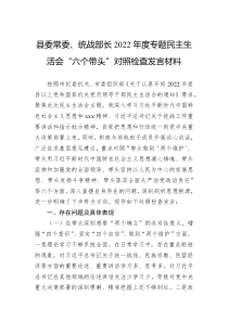 县委常委统战部长2022年度专题民主生活会六个带头对照检查发言材料