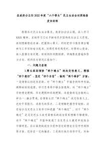 县政府办主任2022年度六个带头民主生活会对照检查发言材料