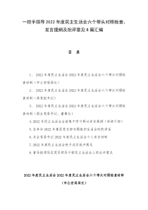 一把手领导2022年度民主生活会六个带头对照检查发言提纲及批评意见8篇汇编